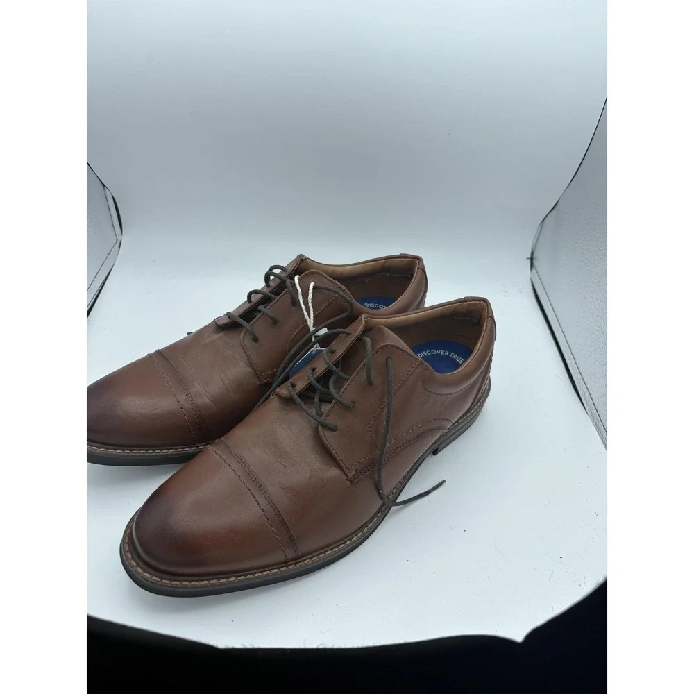 Nunn Bush Shoes Mens Size 11.5 Brown Leather Cap Toe Derby Dress Comfort Gel
